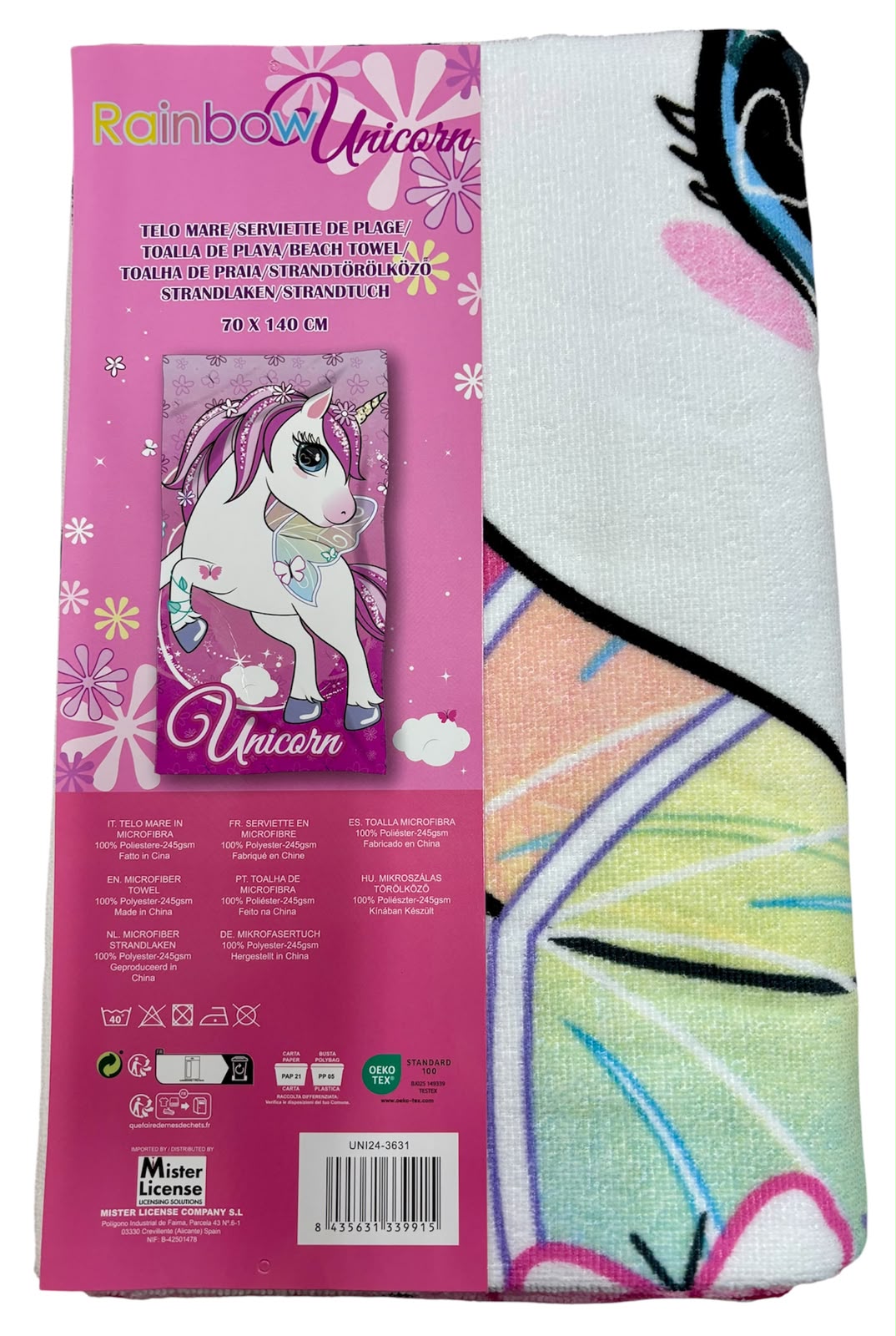 Telo Mare Bambina Rainbow Unicorn – 70x140 cm
